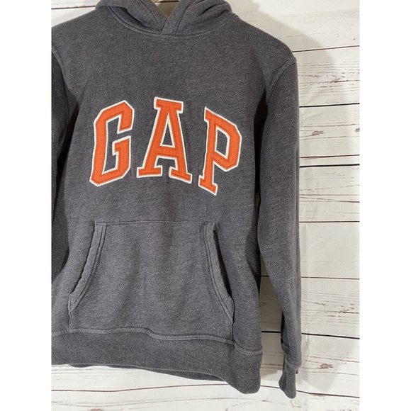 Gap Kids Hoodie Sz XXL Long Sleeve Gray Hooded Sweatshirt Orange Logo Spell Out - Picture 4 of 9